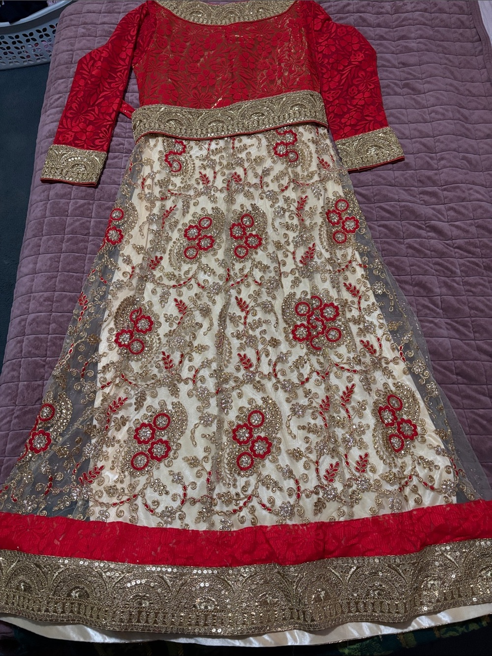 Red and Gold Embroidered Formal Anarkali Dress